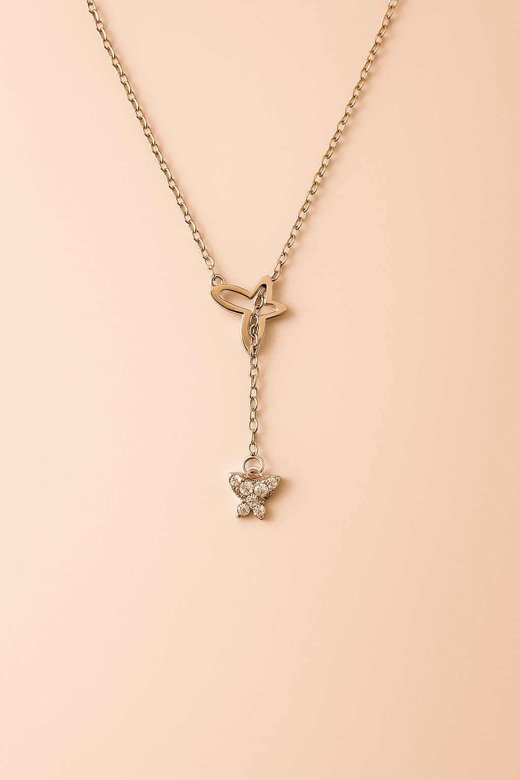 Halskette Double Butterfly – 925er Sterlingsilber Kette mit doppeltem Schmetterlings - Anhänger - VIDINLIS