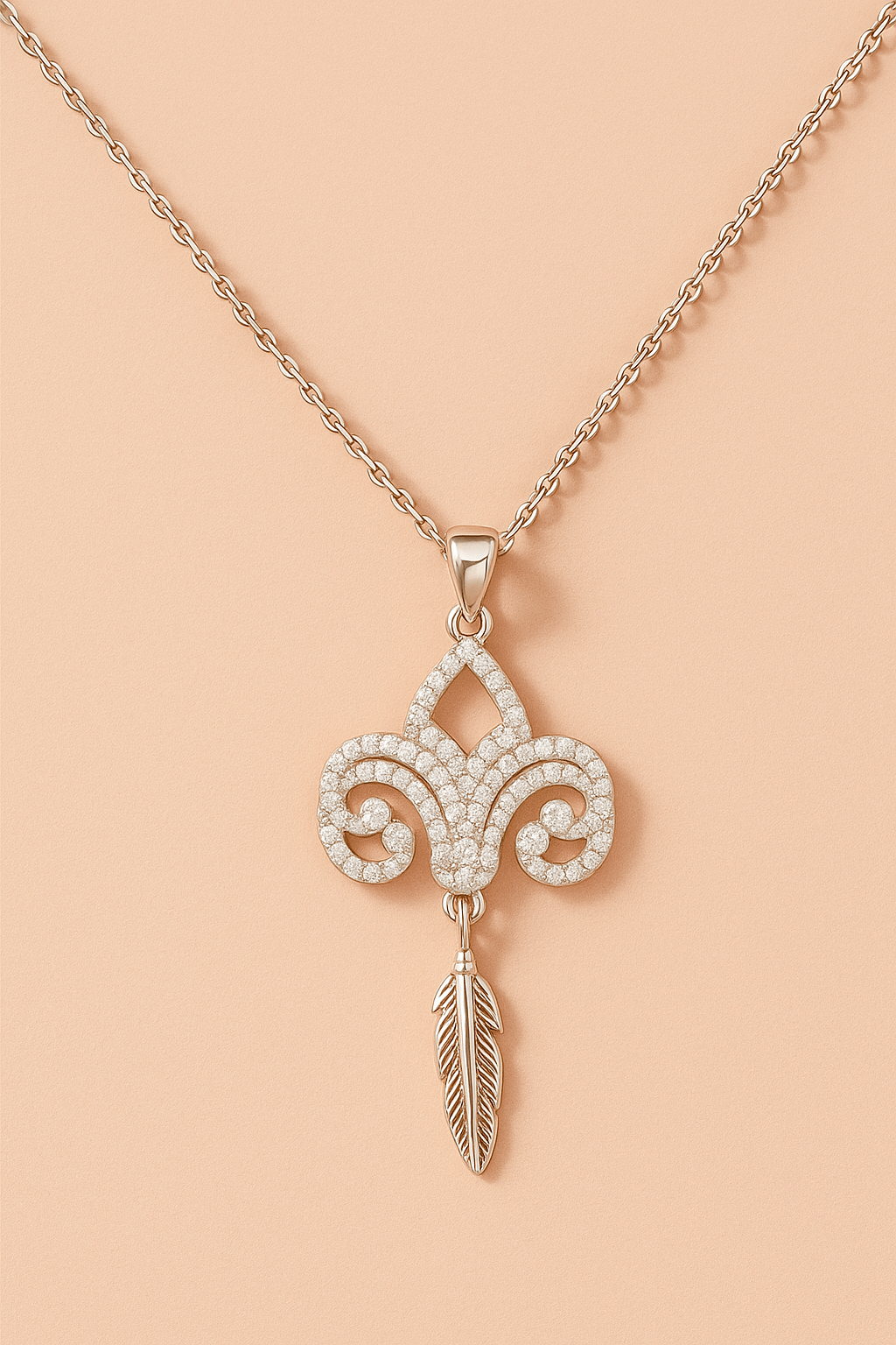 Halskette Fleur - de - Lys – 925er Sterlingsilber Kette mit funkelndem Anhänger - VIDINLIS