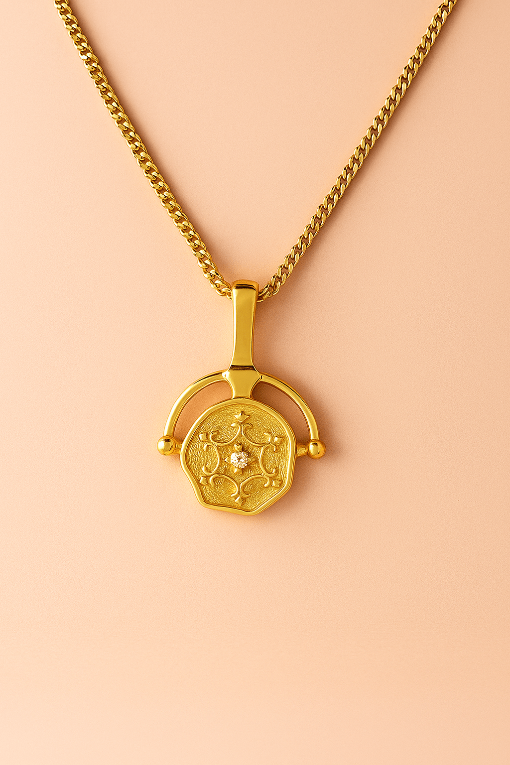Halskette Wheel of Future – vergoldete 925er Sterlingsilber Kette mit Anhänger und Stein - VIDINLIS