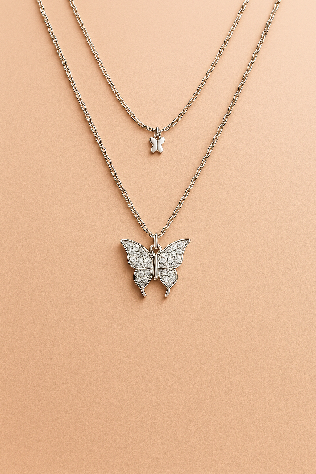 Halskette Goldy Butterfly – doppelte vergoldete 925er Sterlingsilber Kette mit Strass und Schmetterlingsanhängern