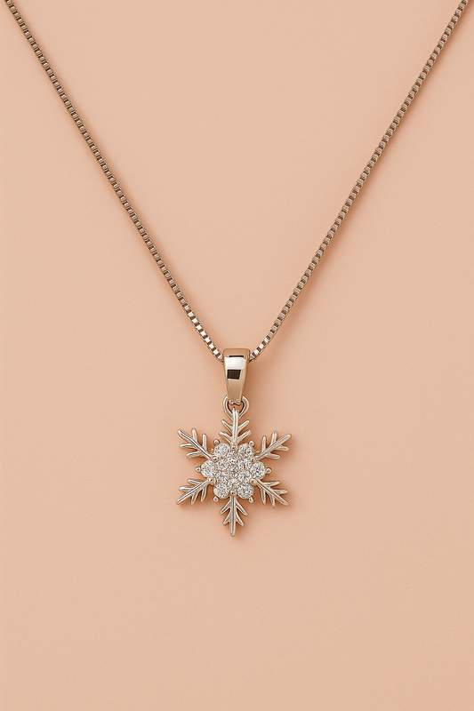 Halskette Snow Crystal – 925er Sterlingsilber Kette mit Kristall-Schneeflocken-Anhänger
