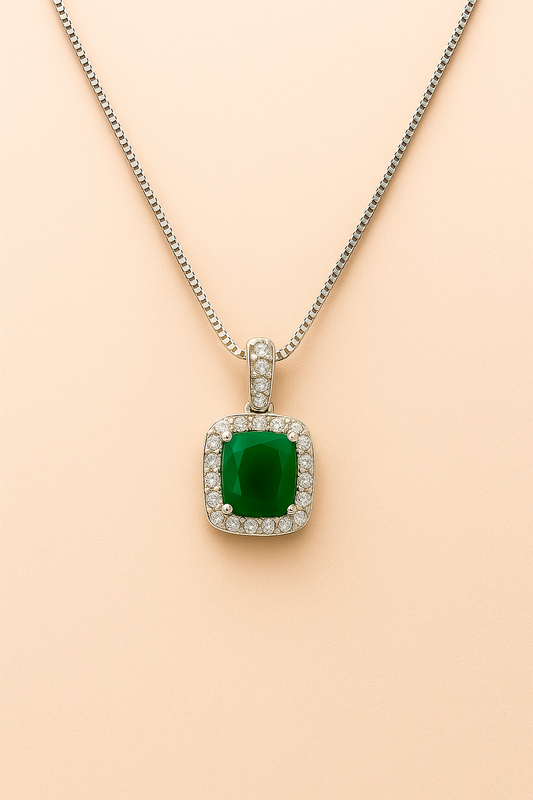 Halskette à la Titanic – 925er Sterlingsilber Kette mit grünem Schmuckstein